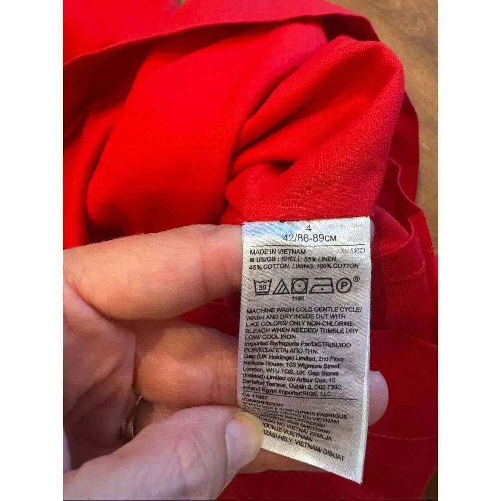 Banana Republic Red Linen Blend Jumpsuit Womens 4 Wide Leg Belted Sleeveless Poc
